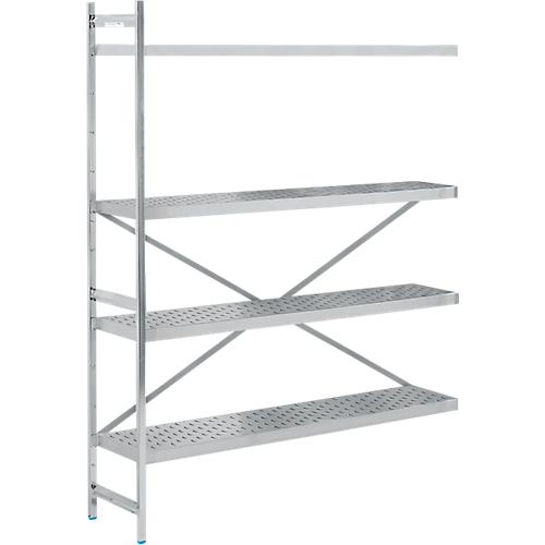 Regalsystem, Anbauregal, Edelstahl, gelochter Boden, H 2000 x B 1475 x T 400 mm