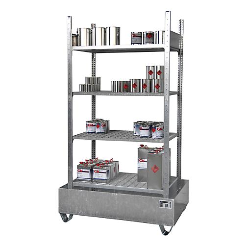 Kleingebinderegal BAUER S 3021-4E, Grundregal, B 1200 x T 800 x H 2105 mm, 4 Gitterrostb?den + 1 Auffangwanne