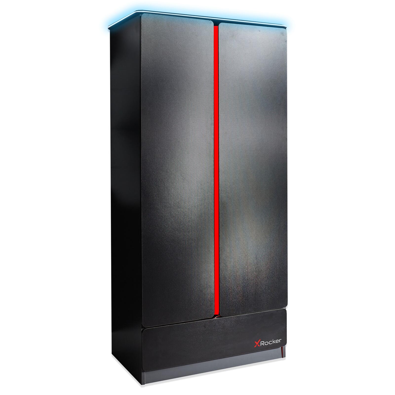 X Rocker Carbon-Tek Kleiderschrank mit 2 Türen, Schublade und LED-Beleuchtung – grau/rot