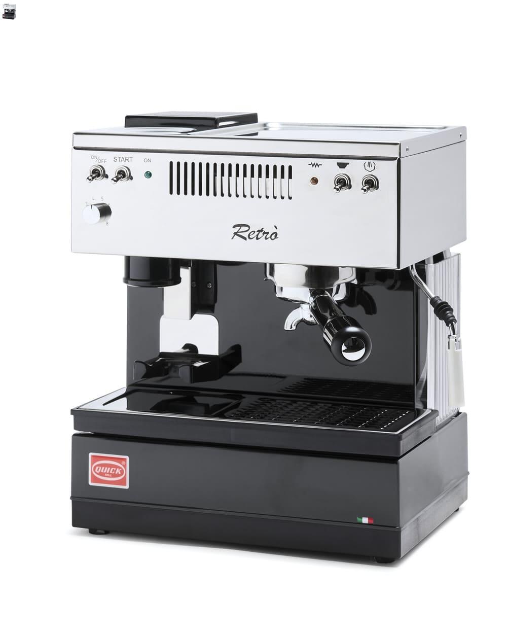 Quick Mill RETRÒ Siebträgermaschine mit integrierter Mühle – schwarz (0835N-O-L-NE)