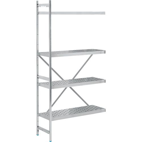 Regalsystem, Anbauregal, Edelstahl, gelochter Boden, H 2000 x B 875 x T 400 mm