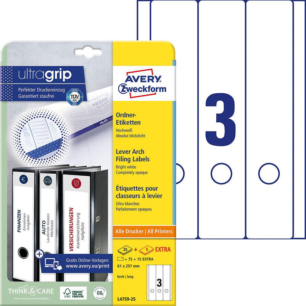 AVERY Zweckform Ordneretiketten L4759-25 weiß – 90 Stück