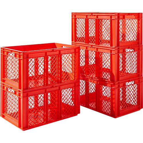 Sparset 5-teilig Euro Box Serie EF 6321, PP, Inhalt 63,7 l, bis 20 kg, durchbrochene W?nde, Durchfassgriff, rot