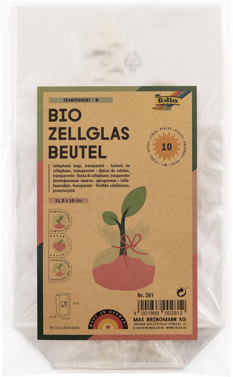 folia Zellglasbeutel 11,5 x 18,5 cm transparent