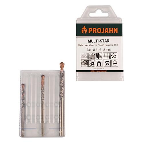 Projahn Mehrzweckbohrer-Set MULTI-STAR, Hartmetallschneiden, 3-teilig, Zylinderschaft, ? 5-6-8 mm