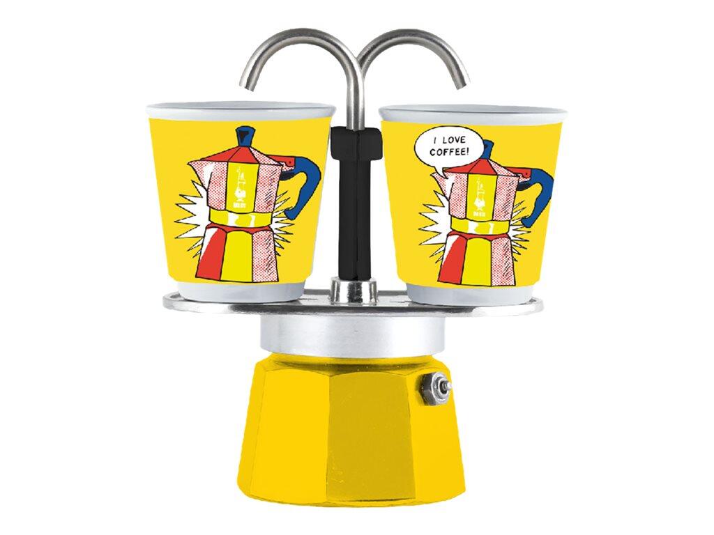 Bialetti Mini Express – Espressokocher-Set – gelb + 2 Becher in Roy Lichtenstein-Design