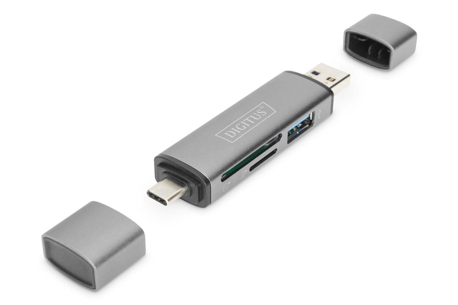 Digitus Combo Card Reader Hub (USB-C+USB 3.0) 1x SD, 1x MicroSD, 1x USB 3.0, grau