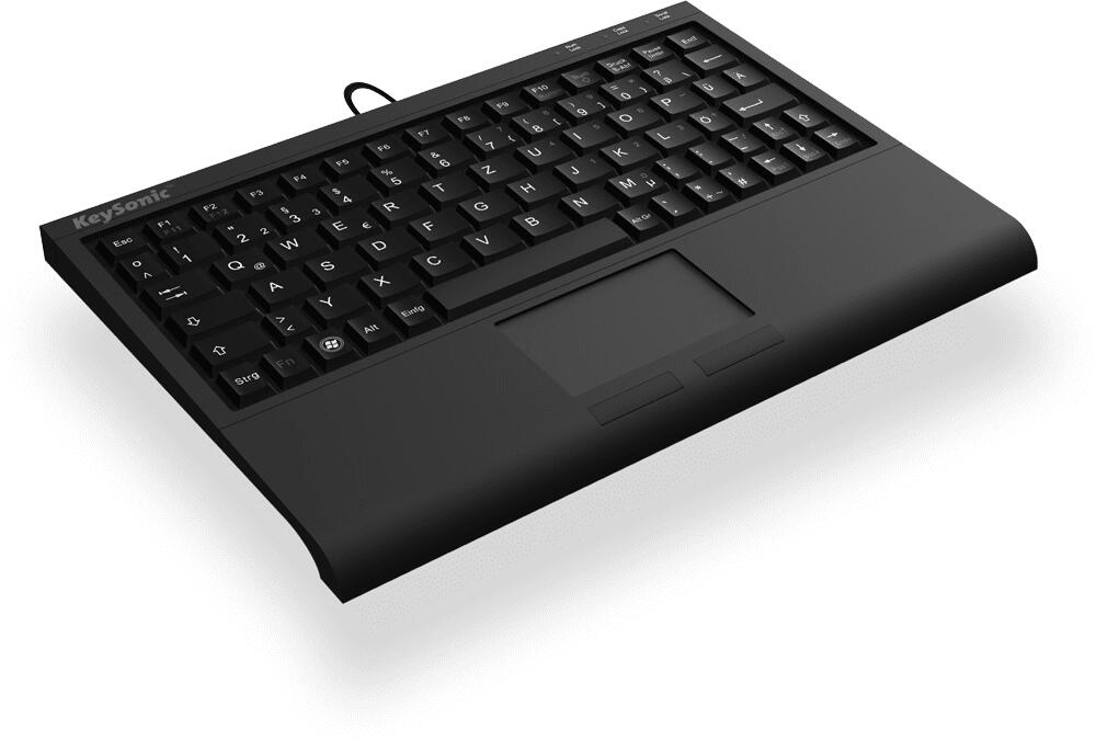 KeySonic ACK-3410 kabelgebundene Super-Mini Tastatur mit Smart-Touchpad – QWERTZ DE – schwarz
