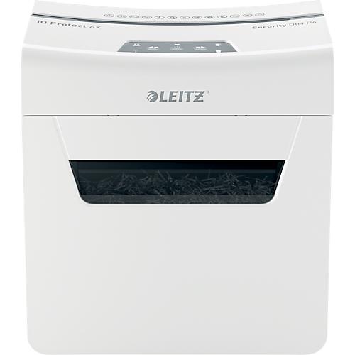 Leitz IQ 3M Protect Premium Aktenvernichter P5, Mikroschnitt 2 x 15 mm, 10 l, 3 Blatt Schnittleistung, Anti-Papierstau-Technologie, wei?